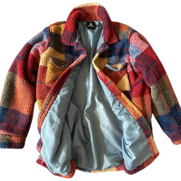 Volcom Plaid Sherpa Fleece Jacket – Kids XL (Youth 12 / Fits Adult XS-S) - Picture 2 of 7